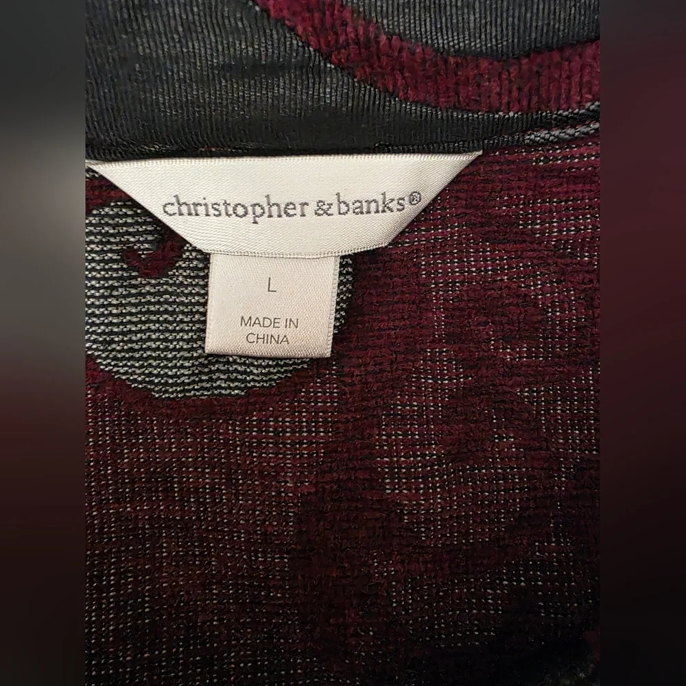 Christopher & Banks Black and Burgundy Floral Sleeveless Blouse - Picture 3 of 6